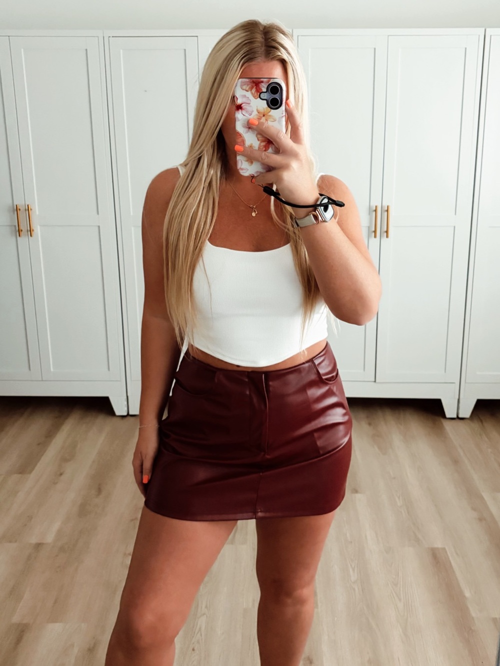 Faux Leather Mini Skirt - Deep Burgundy